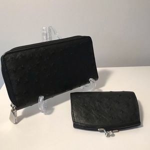 Judith Leiber ostrich skin wallet and coin purse